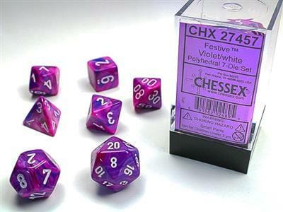 Festive Violet/white Polyhedral 7-Die Set