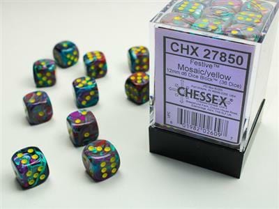 Festive Mosaic/yellow 12mm d6 Dice Block (36 dice) - Image 3