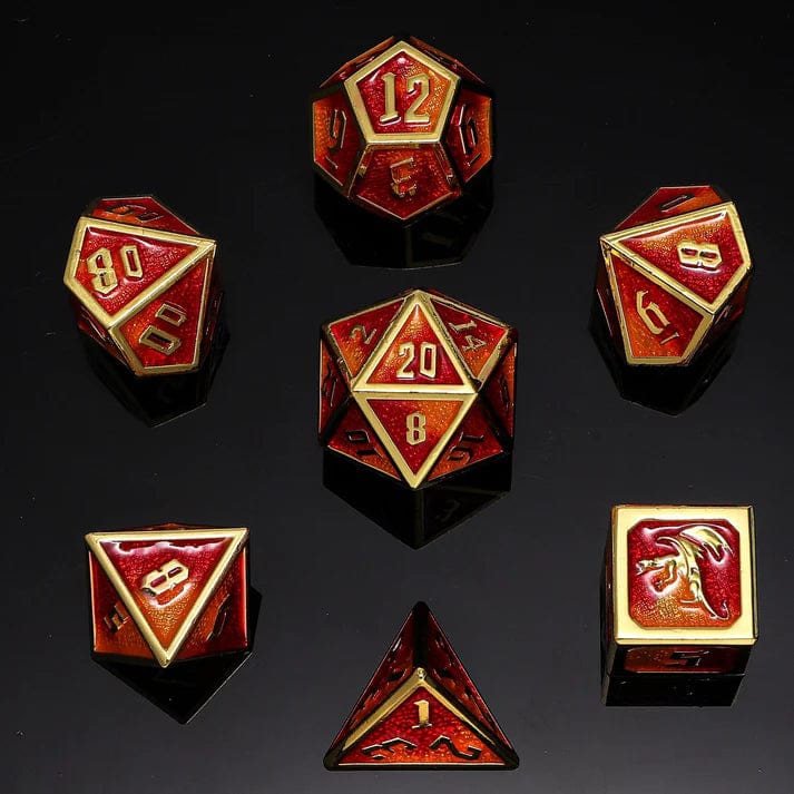 Draconis Metal Dice Gold with Red and Orange
