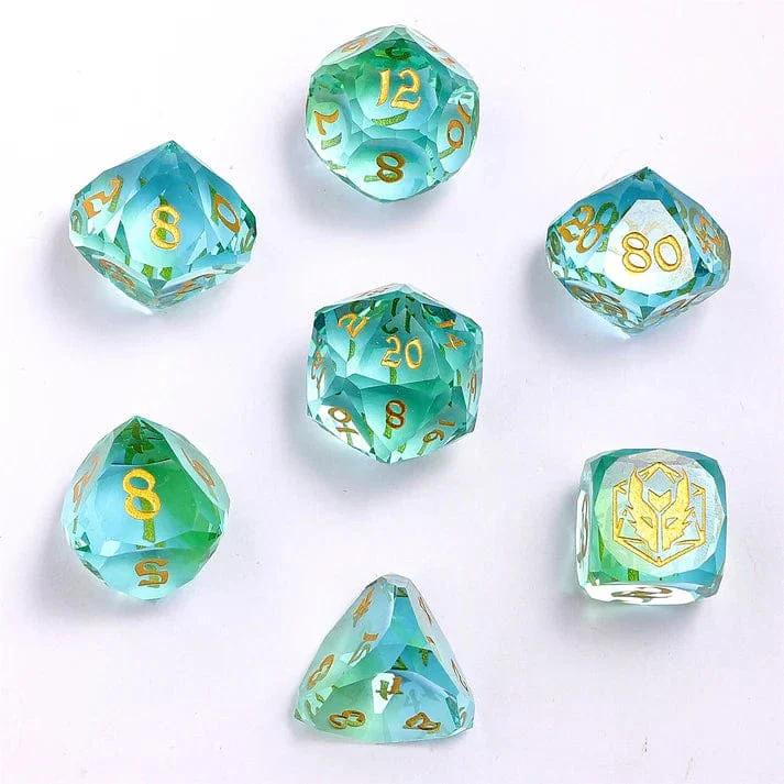 Dragon’s Hoard Luster Cut Dice Set - Blue & Green Glass - Image 3