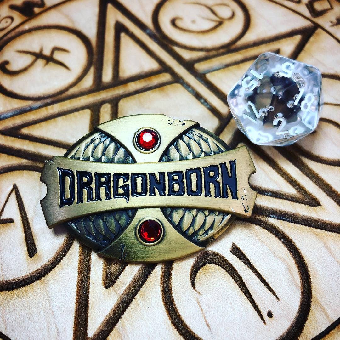 Dragonborn Antique Bronze Red Stone Enamel Pin D&D RPG D20 - Image 2