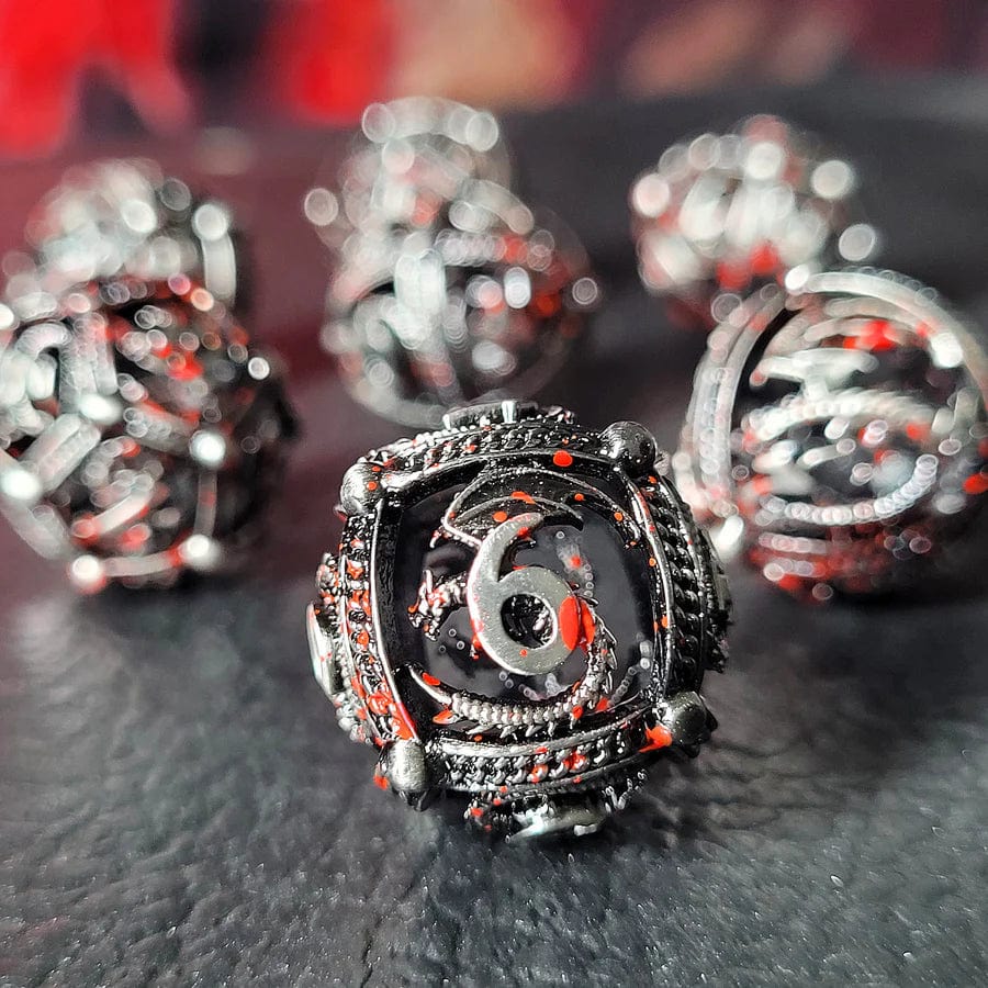 Dragons Bauble Silver Blood Hollow Metal RPG Dice Set - Image 3