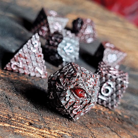 Dragon's Gaze Silver Blood Metal RPG Dice Set