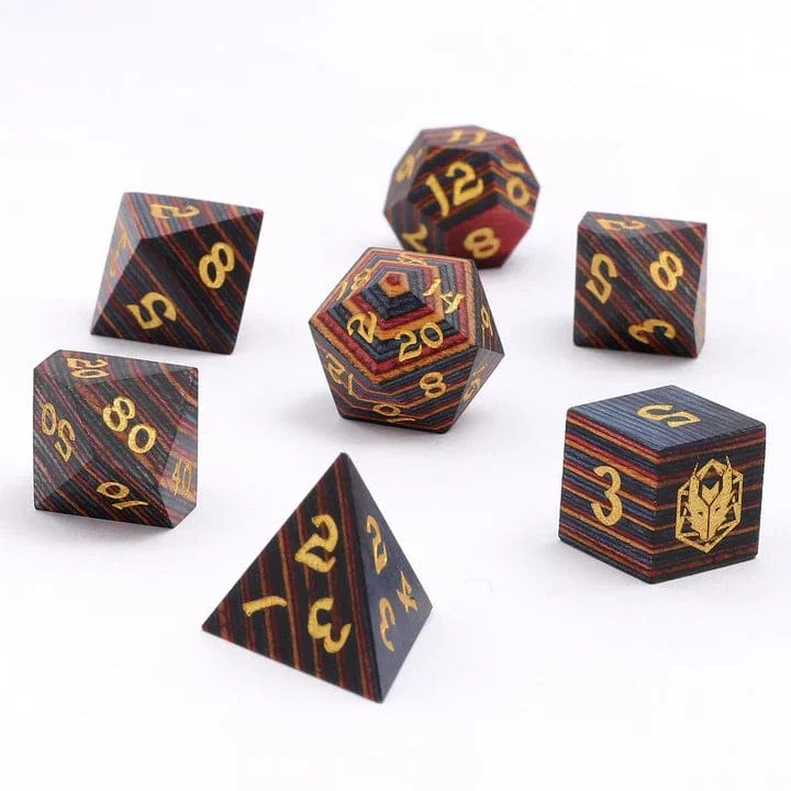 Dragon's Hoard Polyhedral Dice Set - Rainbow Wood