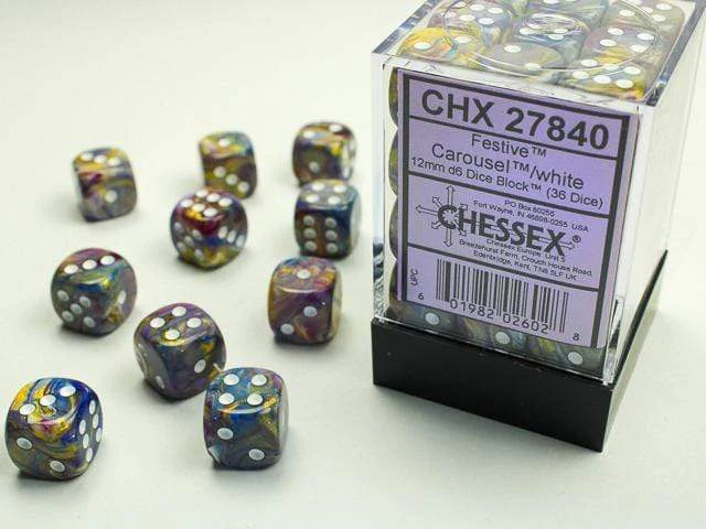 Festive Carousel/white 12mm d6 Dice Block (36 dice)