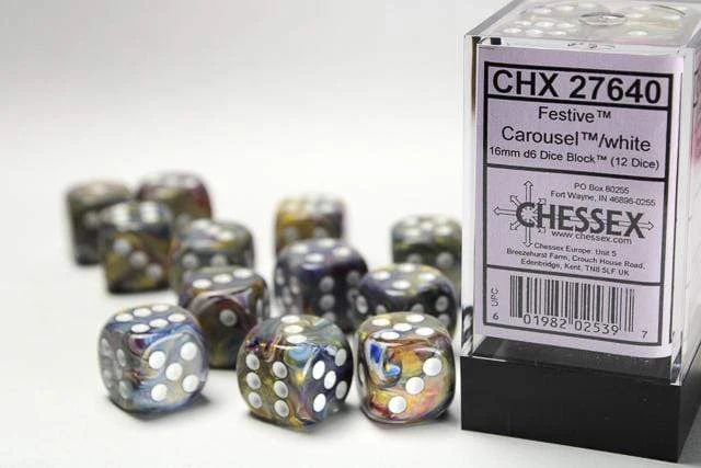 Festive® 16mm D6 Carousel™/white Dice Block™ (12 dice)