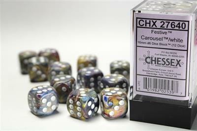 Festive® 16mm D6 Carousel™/white Dice Block™ (12 dice) - Image 4