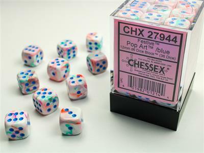 Festive Pop Art/blue 12mm d6 Dice Block (36 dice) - Image 3
