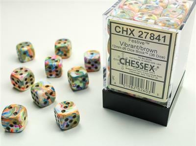 Festive® 12mm D6 Vibrant/brown Dice Block™ (36 dice)