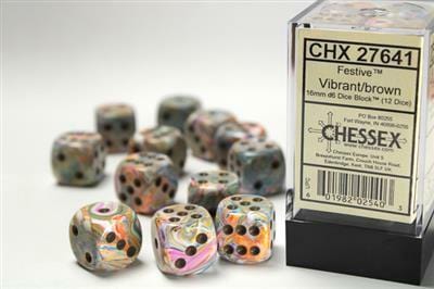 Festive® 16mm D6 Vibrant/brown Dice Block™ (12 dice) - Image 3
