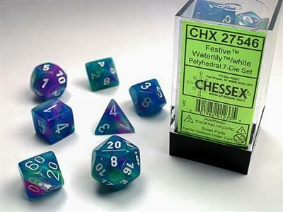 Festive Waterlily/white Polyhedral 7-Die Set