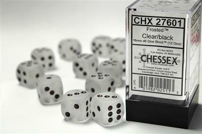 Frosted™ 16mm D6 Clear/black Dice Block™ (12 dice) - Image 3