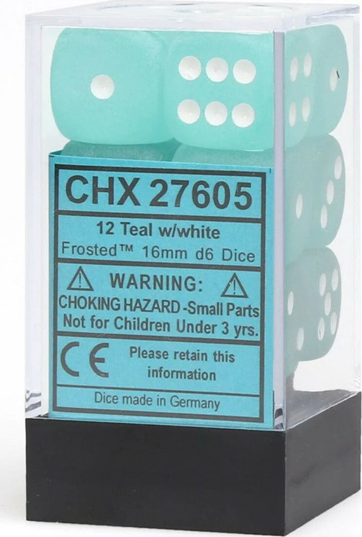 Frosted™ 16mm D6 Teal/white Dice Block™ (12 dice) - Image 5