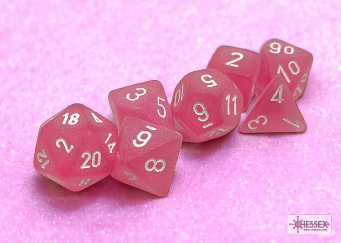 Frosted Pink/white Polyhedral 7-Die Set