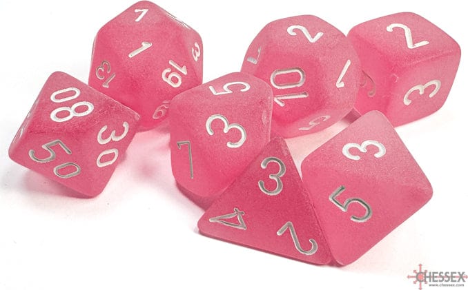 Frosted Pink/white Polyhedral 7-Die Set - Image 2
