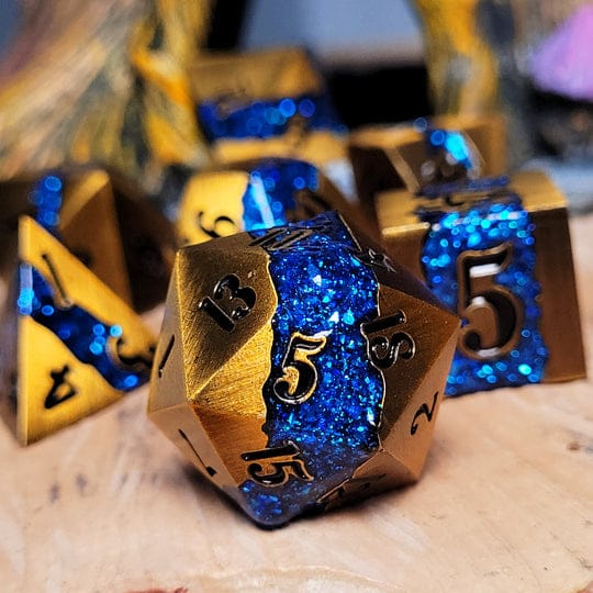 Galactic Flow Bronze Blue 7-Piece Metal Dice Set - Image 2