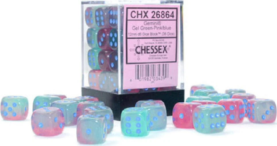Gemini® 12mm D6 Gel Green-Pink/blue Luminary™ Dice Block™ (36 dice) - Image 7