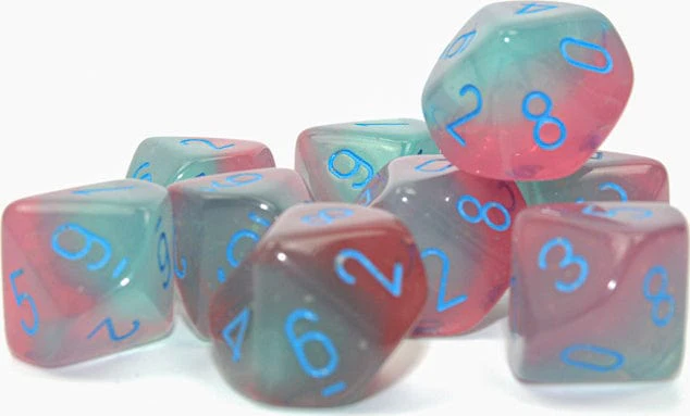 Gemini Gel Green-Pink/Blue D10 Set Dice