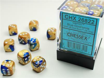 Gemini® 12mm D6 Blue-Gold/white Dice Block™ (36 dice) - Image 4