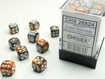 Gemini® 12mm D6 Copper-Steel/white Dice Block™ (36 dice) - Image 4