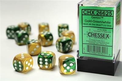 Gemini® 16mm D6 Gold-Green/white Dice Block™ (12 dice) - Image 4