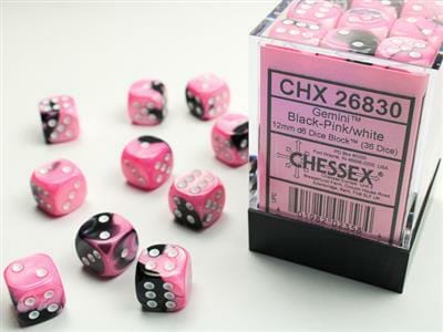 Gemini® 12mm D6 Black-Pink/white Dice Block™ (36 dice) - Image 2