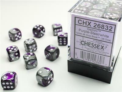 Gemini® 12mm D6 Purple-Steel/white Dice Block (36 dice) - Image 4