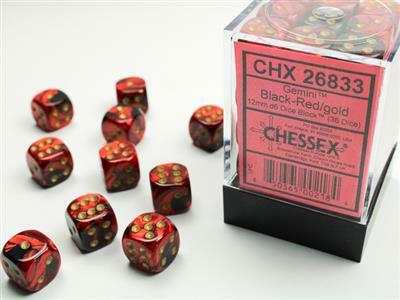 Gemini® 12mm D6 Black-Red/gold Dice Block (36 dice) - Image 2