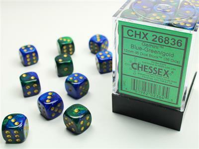 Gemini® 12mm D6 Blue-Green/gold Dice Block™ (36 dice) - Image 2