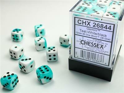 Gemini® 12mm D6 Teal-White/black Dice Block™ (36 dice) - Image 2