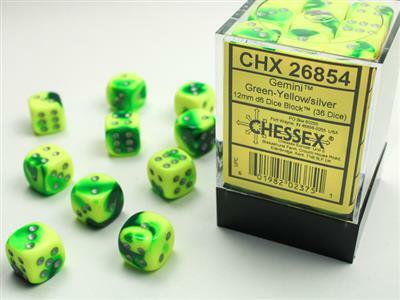 Gemini® 12mm D6 Green-Yellow/silver Dice Block™ (36 dice) - Image 3