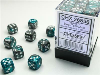 Gemini® 12mm D6 Steel-Teal/white Dice Block™ (36 dice) - Image 3