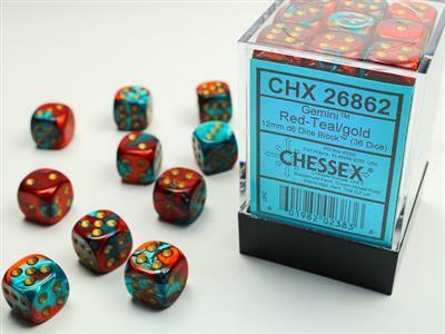 Gemini® 12mm D6 Red-Teal/gold Dice Block™ (36 dice) - Image 2