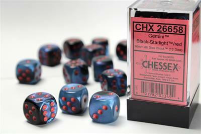 Gemini® 16mm D6 Black-Starlight/red Dice Block™ (12 dice) - Image 2
