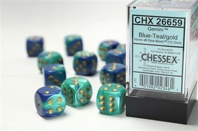 Gemini® 16mm D6 Blue-Teal/gold Dice Block™ (12 dice) - Image 5