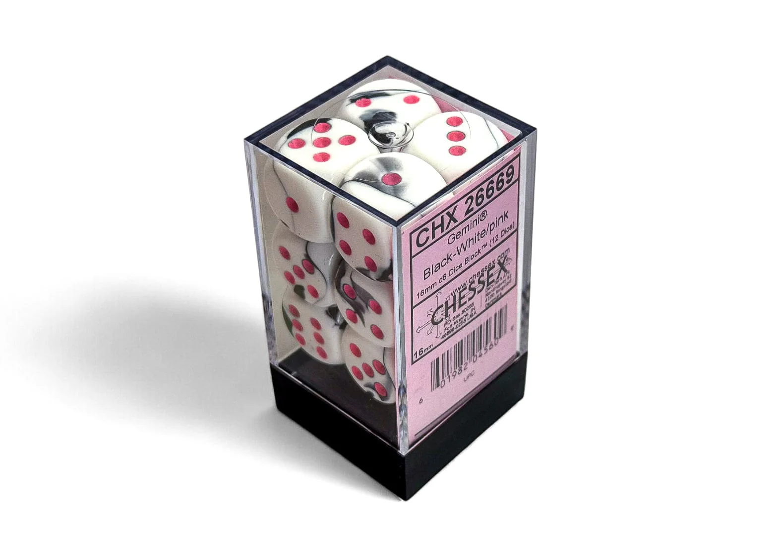 Gemini Black-White/pink d6 Dice Block (12 Dice) - Image 2