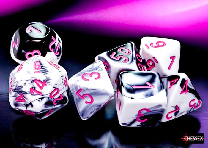 Gemini Black-White/pink Polyhedral 7-Die Set