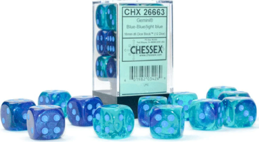 Gemini®16mm D6 Blue-Blue/light blue Luminary™ Dice Block™ (12 dice) - Image 4