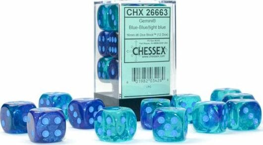 Gemini®16mm D6 Blue-Blue/light blue Luminary™ Dice Block™ (12 dice) - Image 5