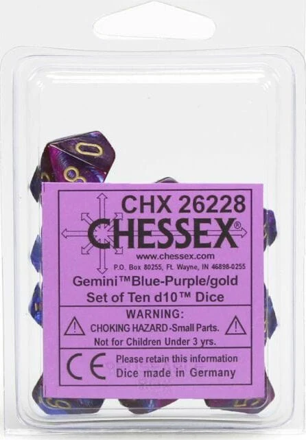 Gemini Blue Purple Gold d10 set - Image 2