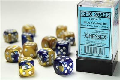 Gemini® 16mm D6 Blue-Gold/white Dice Block™ (12 dice) - Image 3