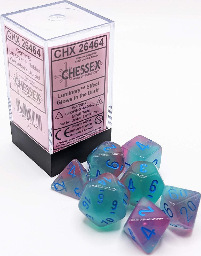 Gemini Gel Green-Pink/blue Luminary Polyhedral 7-Die Set