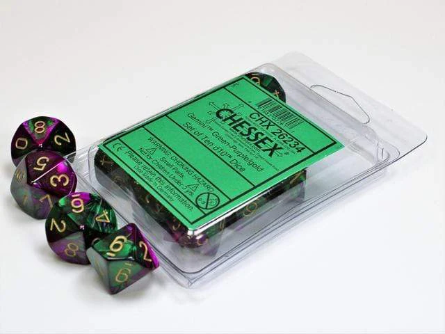 Gemini Green Purple Gold d10 set