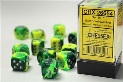 Gemini® 16mm D6 Green-Yellow/silver Dice Block™ (12 dice) - Image 3