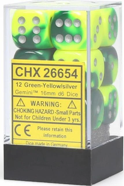 Gemini® 16mm D6 Green-Yellow/silver Dice Block™ (12 dice) - Image 5