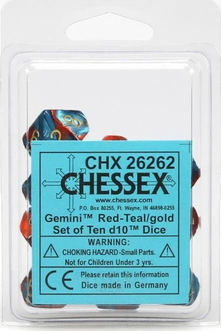 Gemini Red Teal Gold d10 set - Image 2