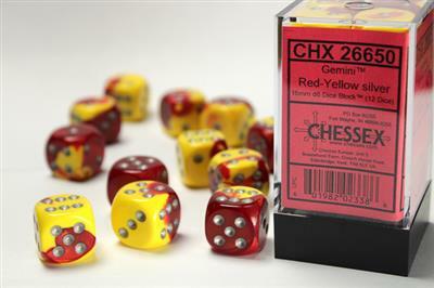 Gemini® 16mm D6 Red-Yellow/silver Dice Block™ (12 dice) - Image 3
