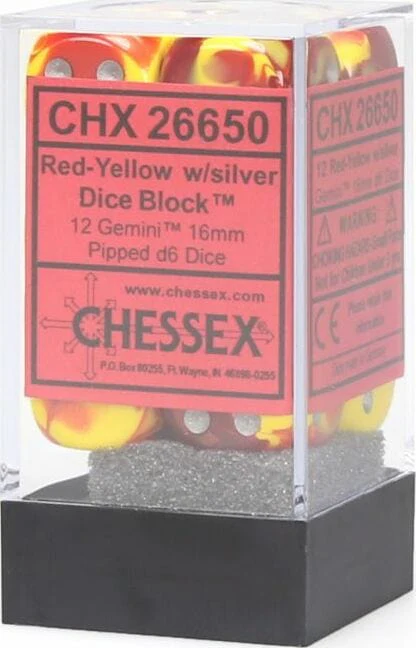 Gemini® 16mm D6 Red-Yellow/silver Dice Block™ (12 dice) - Image 4