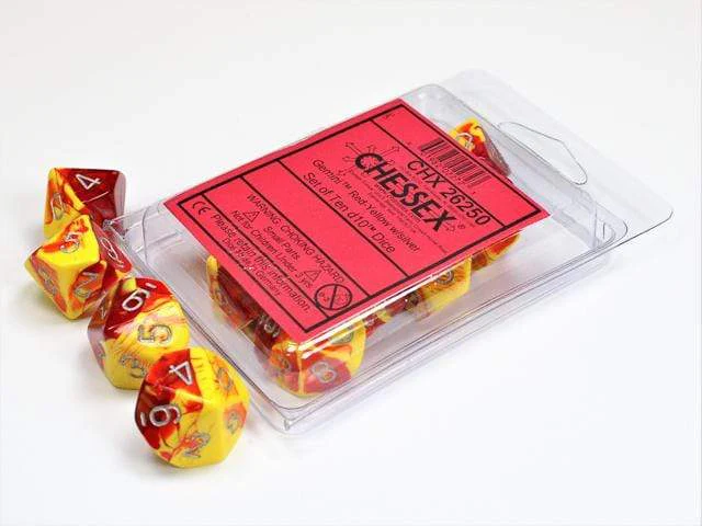 Gemini Red Yellow Silver d10 set