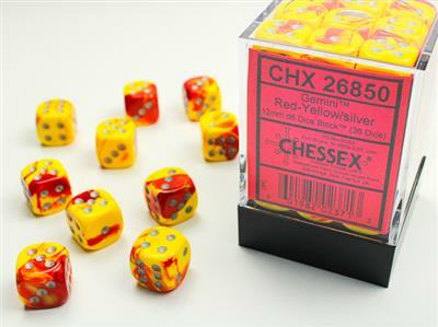 Gemini® 12mm D6 Red-Yellow/silver Dice Block™ (36 dice) - Image 4
